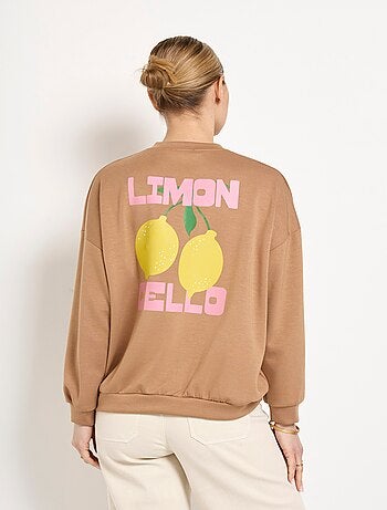 Sweat col rond motif Citrons maille douce
