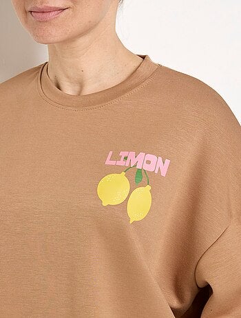 Sweat col rond motif Citrons maille douce