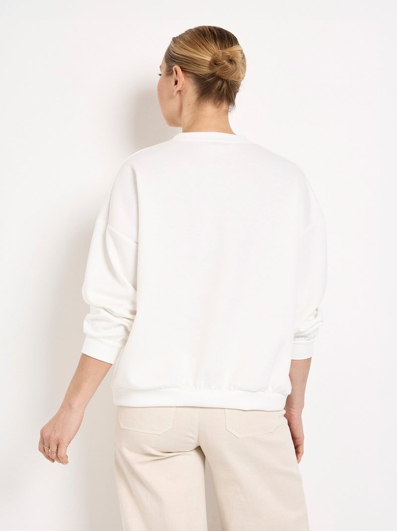 Sweat col rond motif Oranges en maille douce - AFIBEL Blanc - Kiabi