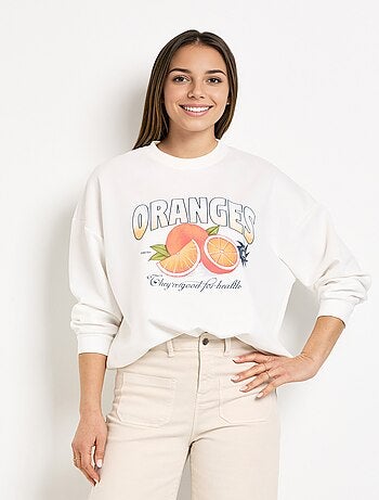 Sweat col rond motif Oranges en maille douce