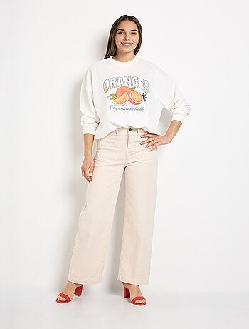 Sweat col rond motif Oranges en maille douce