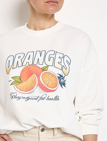 Sweat col rond motif Oranges en maille douce