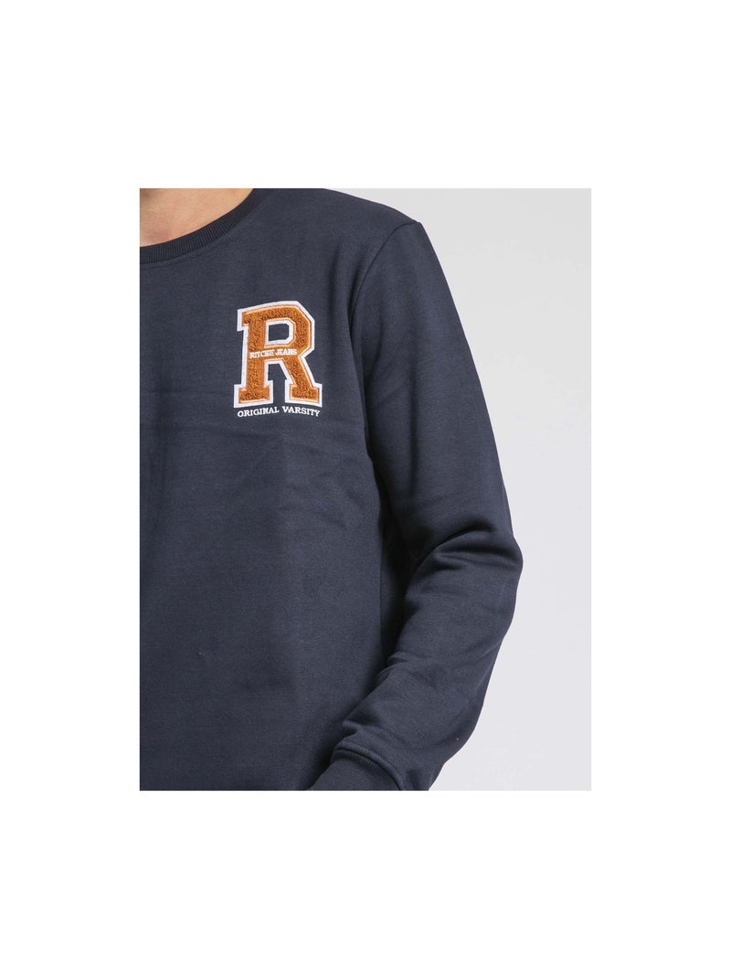 Sweat col rond WASGANY Bleu marine - Kiabi