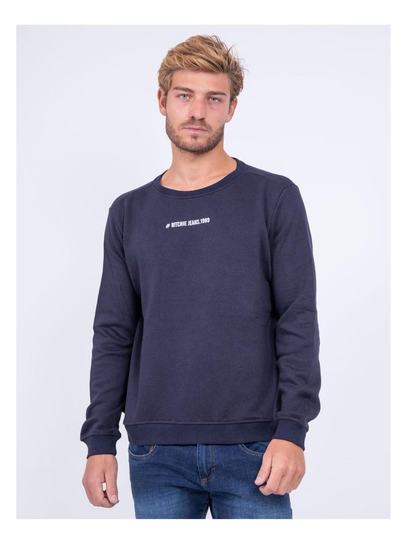 Sweat col rond WETTO Bleu marine - Kiabi