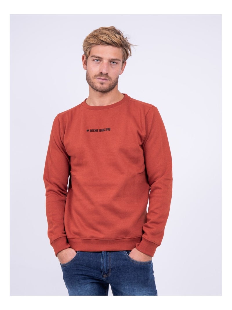 Sweat col rond WETTO Rouge brique - Kiabi