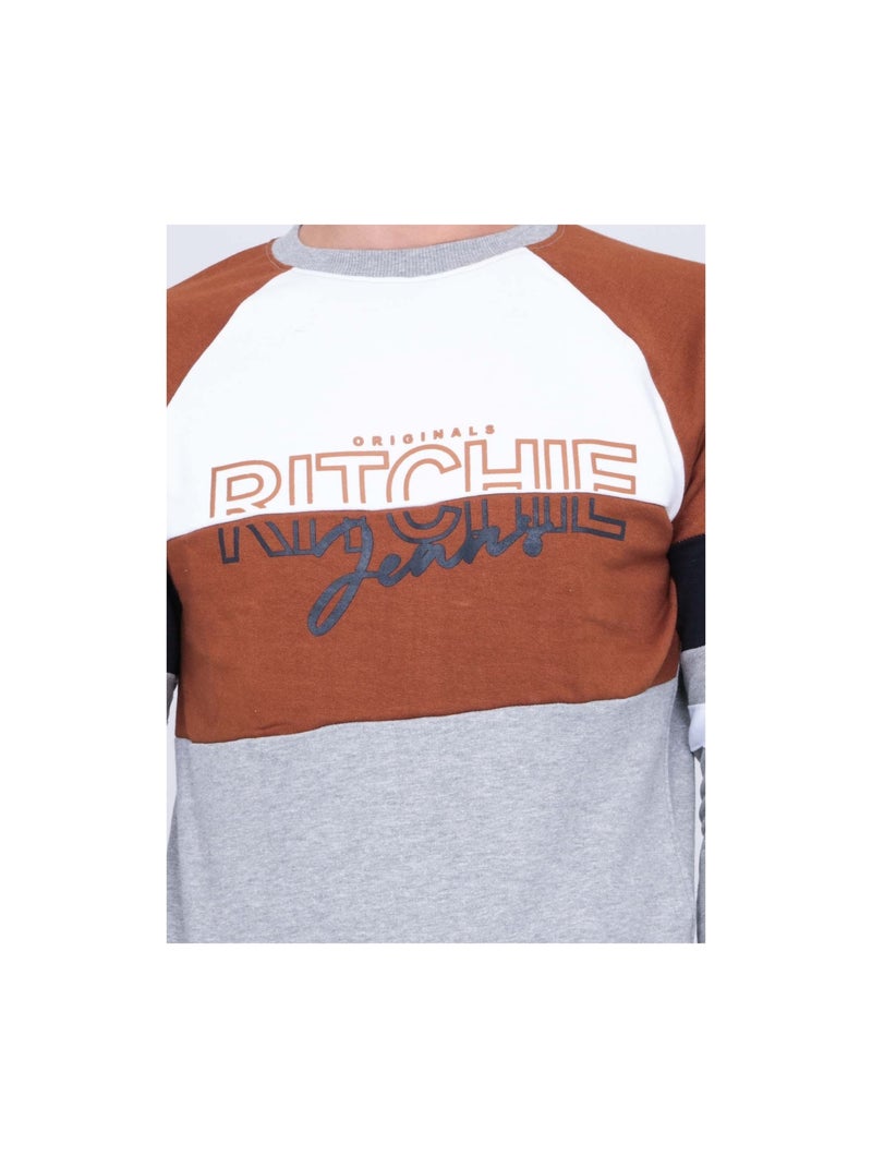 Sweat col rond WOLBERT Marron glacé - Kiabi