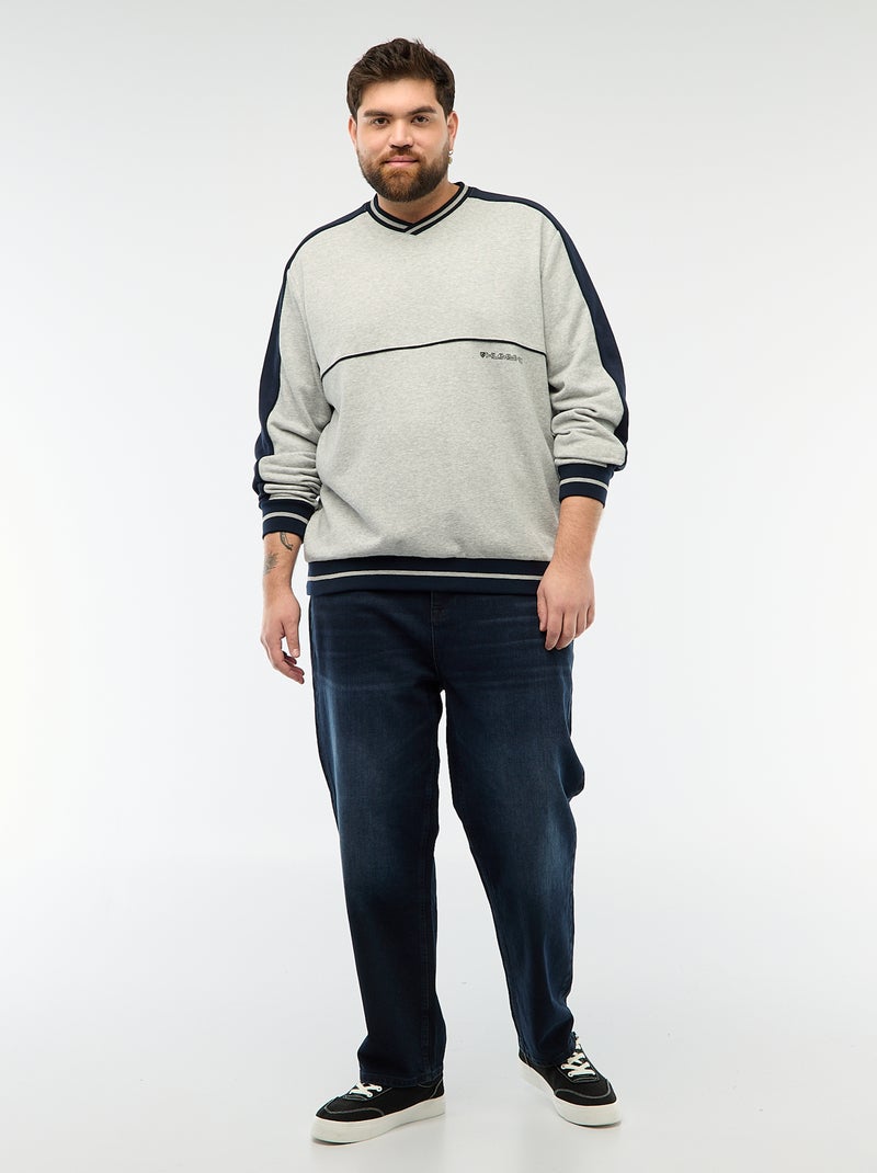 Sweat col V en French Terry Gris - Kiabi