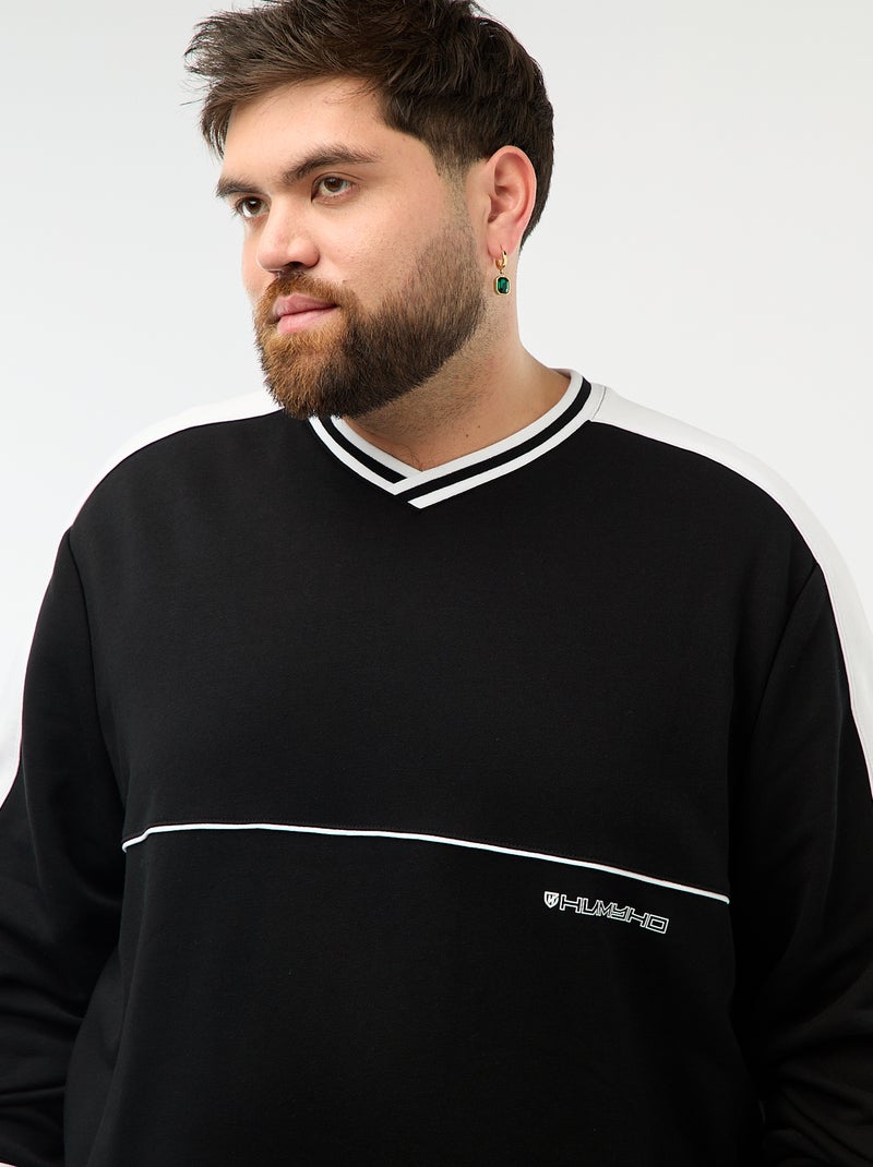 Sweat col V en French Terry Noir - Kiabi