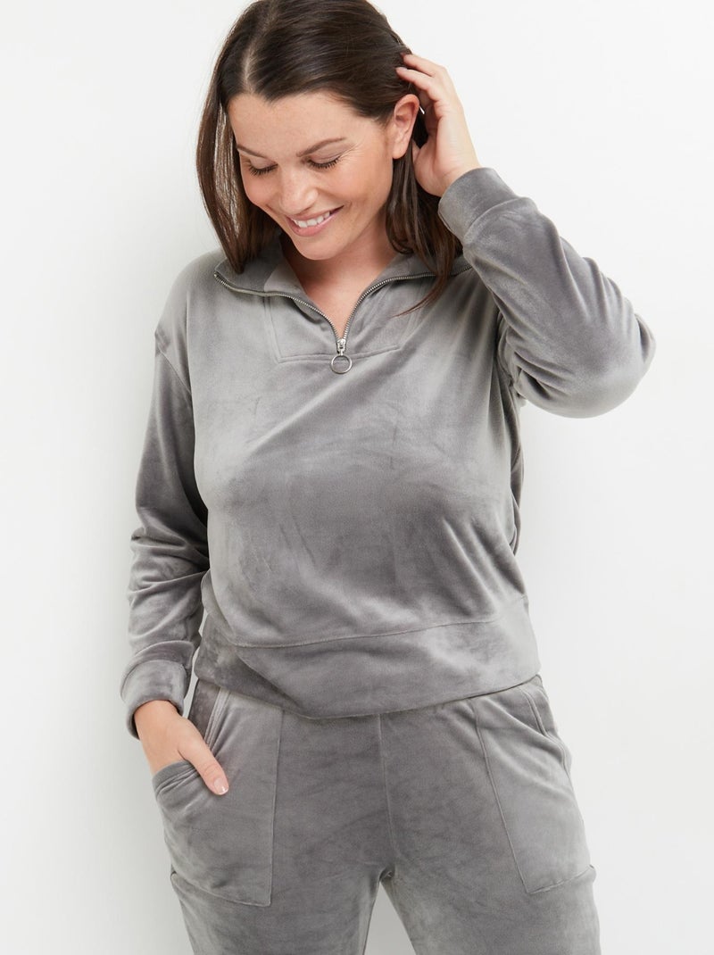 Sweat col zip velours Cadeau - RougeGorge Lingerie Gris - Kiabi