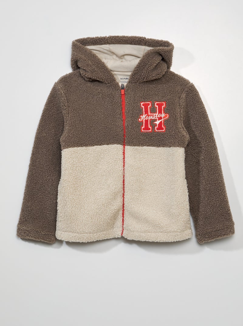 Sweat col zippé à capuche effet moutonné Beige - Kiabi