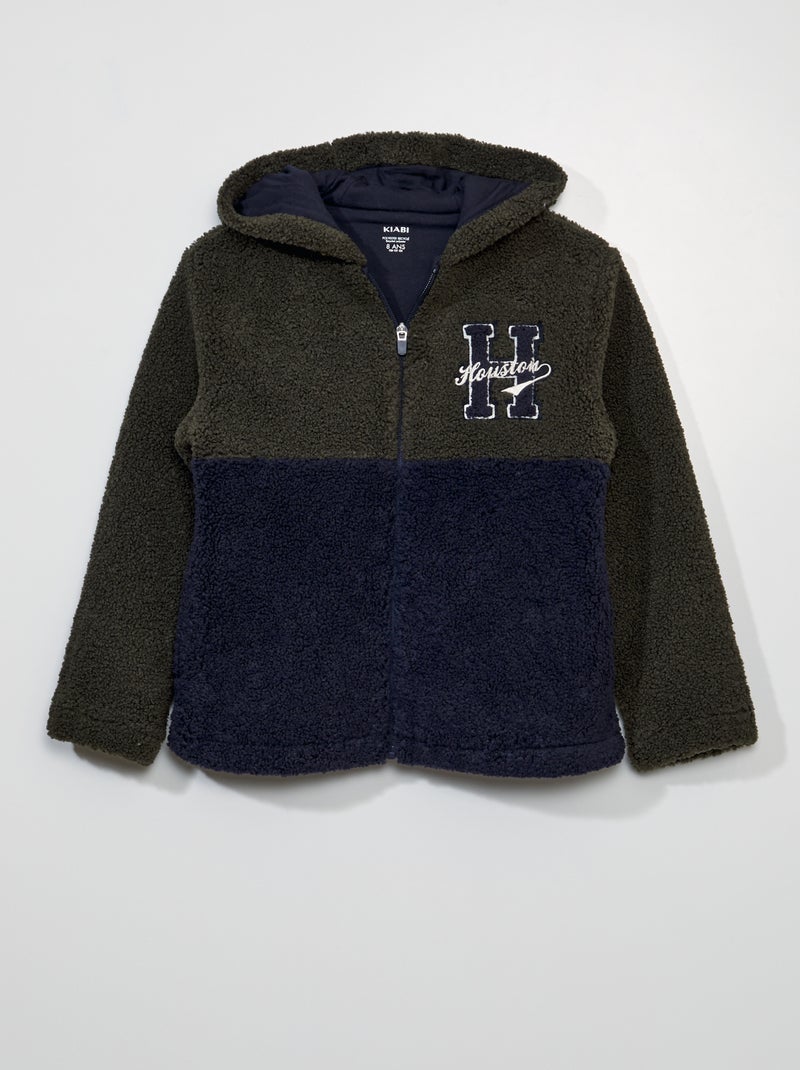 Sweat col zippé à capuche effet moutonné Bleu - Kiabi