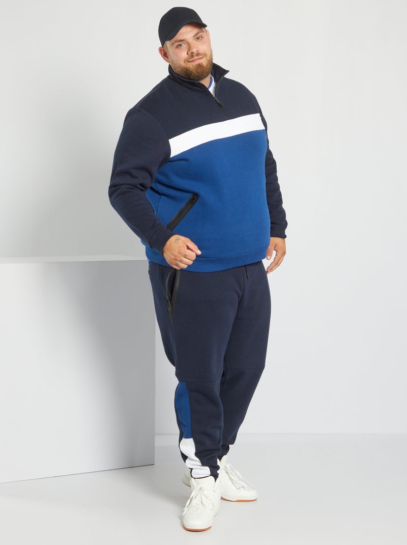 Sweat col zippé color block Noir/blanc/bleu - Kiabi