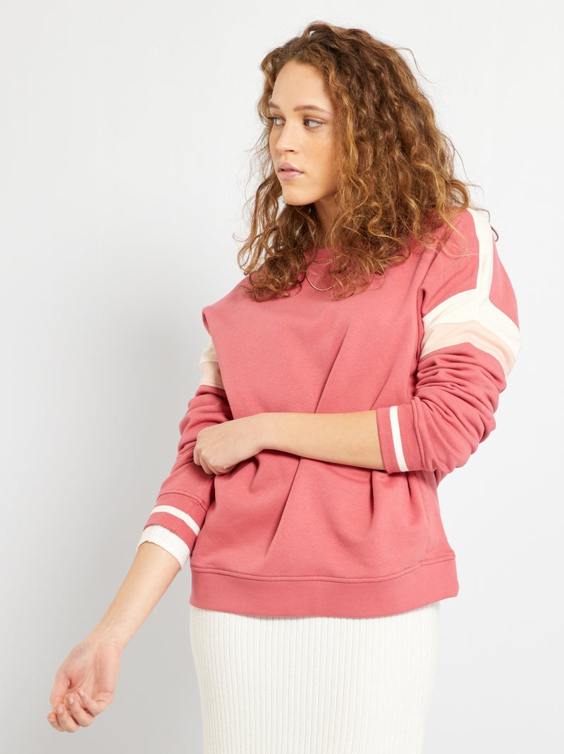 Sweat 'color-block' col rond rose - Kiabi