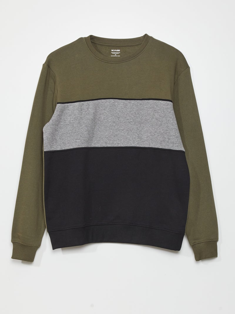 Sweat color-block en molleton Kaki - Kiabi