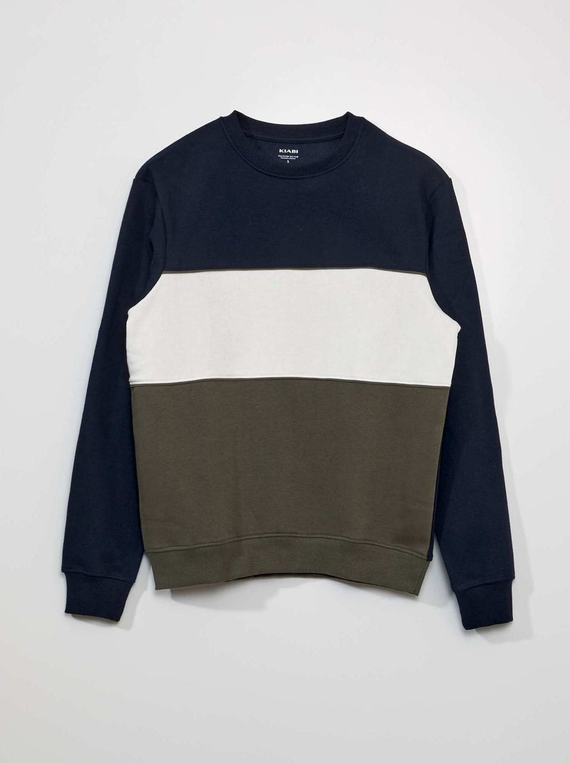 Sweat color-block en molleton Kaki/bleu/blanc - Kiabi