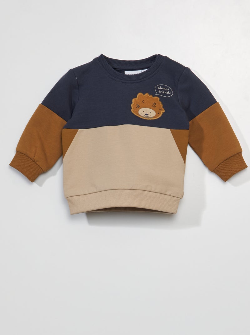 Sweat color block imprimé 'hérisson' Beige/marine - Kiabi