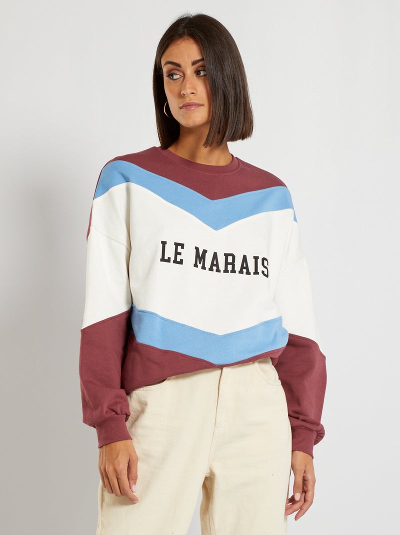 Sweat colorblock blanc/rose/bleu - Kiabi