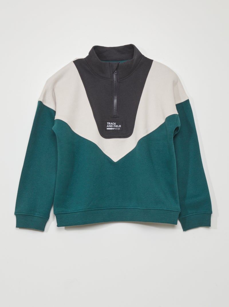 Sweat colorblock en col camionneur Beige/vert - Kiabi