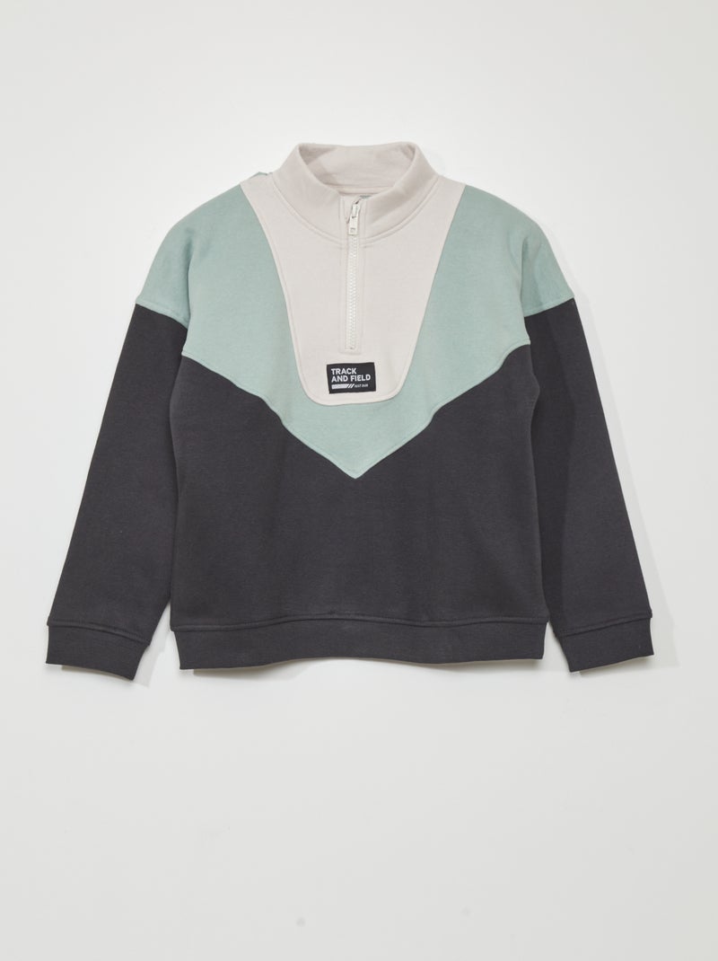 Sweat colorblock en col camionneur Vert/gris - Kiabi