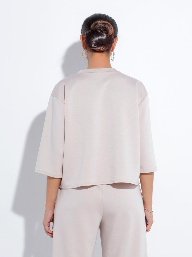 Sweat coupe confort avec manches 3/4 - Afibel Beige - Kiabi