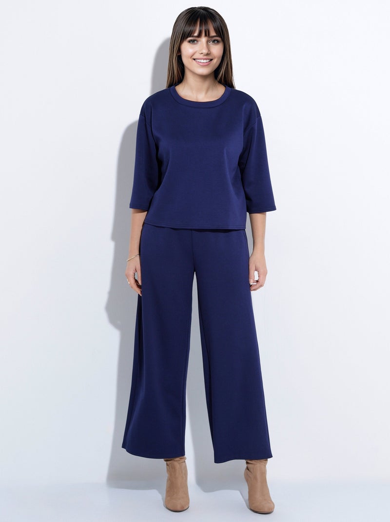 Sweat coupe confort avec manches 3/4 - Afibel Bleu marine - Kiabi