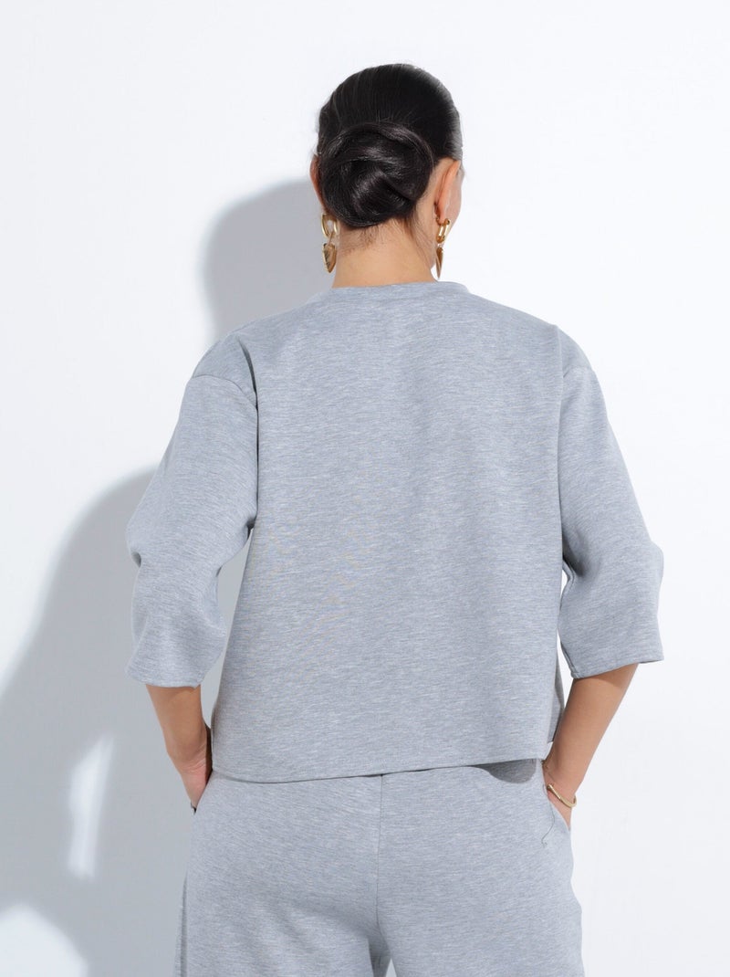 Sweat coupe confort avec manches 3/4 - Afibel Gris chiné - Kiabi