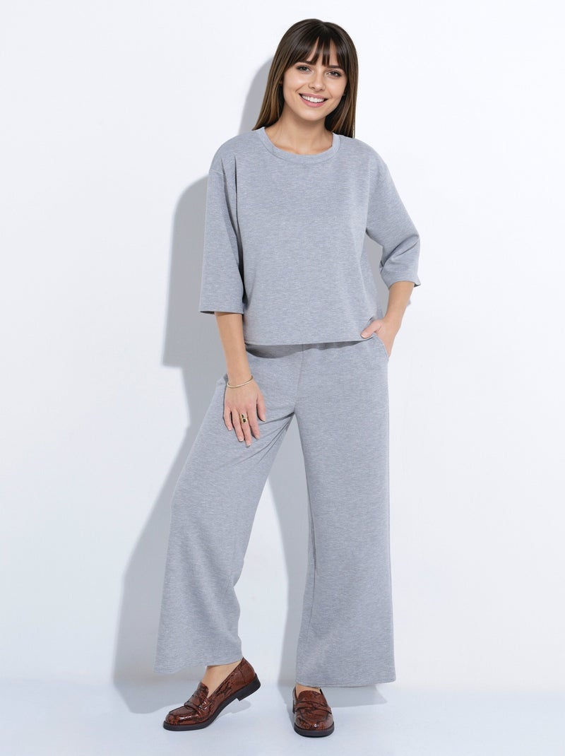 Sweat coupe confort avec manches 3/4 - Afibel Gris chiné - Kiabi