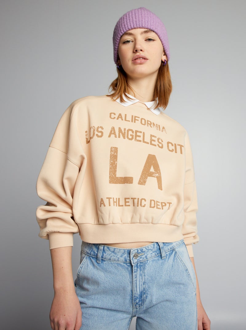 Sweat court avec col chemise Beige - Kiabi