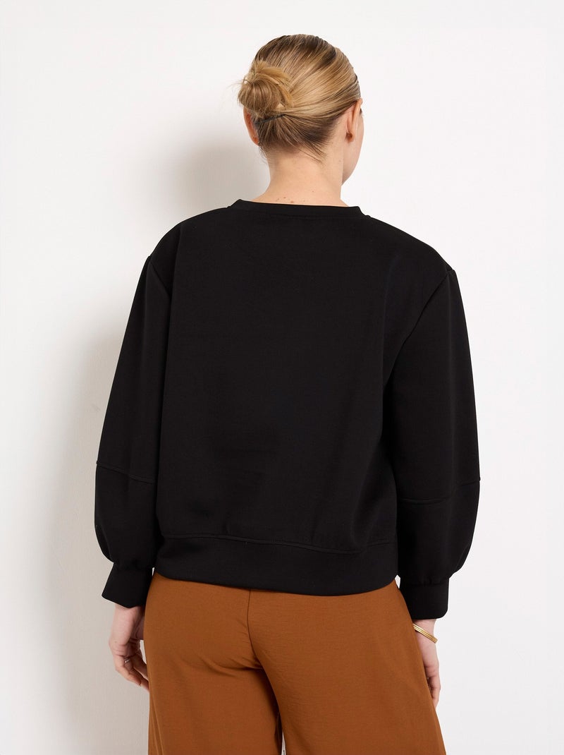 Sweat court col rond en maille douce - AFIBEL Noir - Kiabi