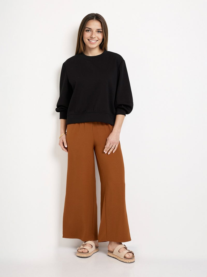 Sweat court col rond en maille douce - AFIBEL Noir - Kiabi