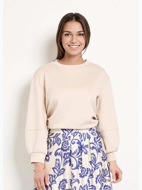 Sweat court col rond en maille douce - AFIBEL - Kiabi