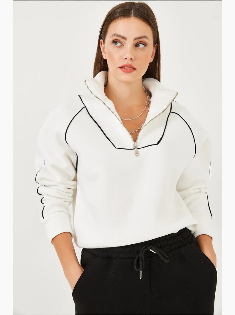 Sweat court oversize à demi-zip lucci Blanc - Kiabi