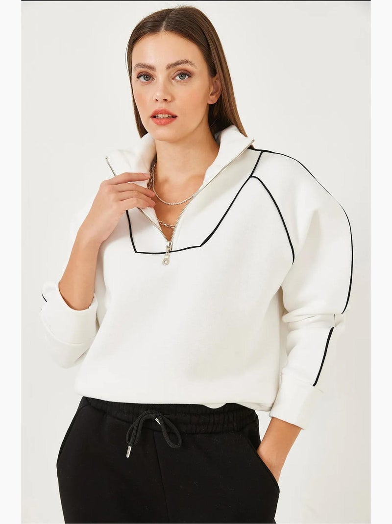 Sweat court oversize à demi-zip lucci Blanc - Kiabi