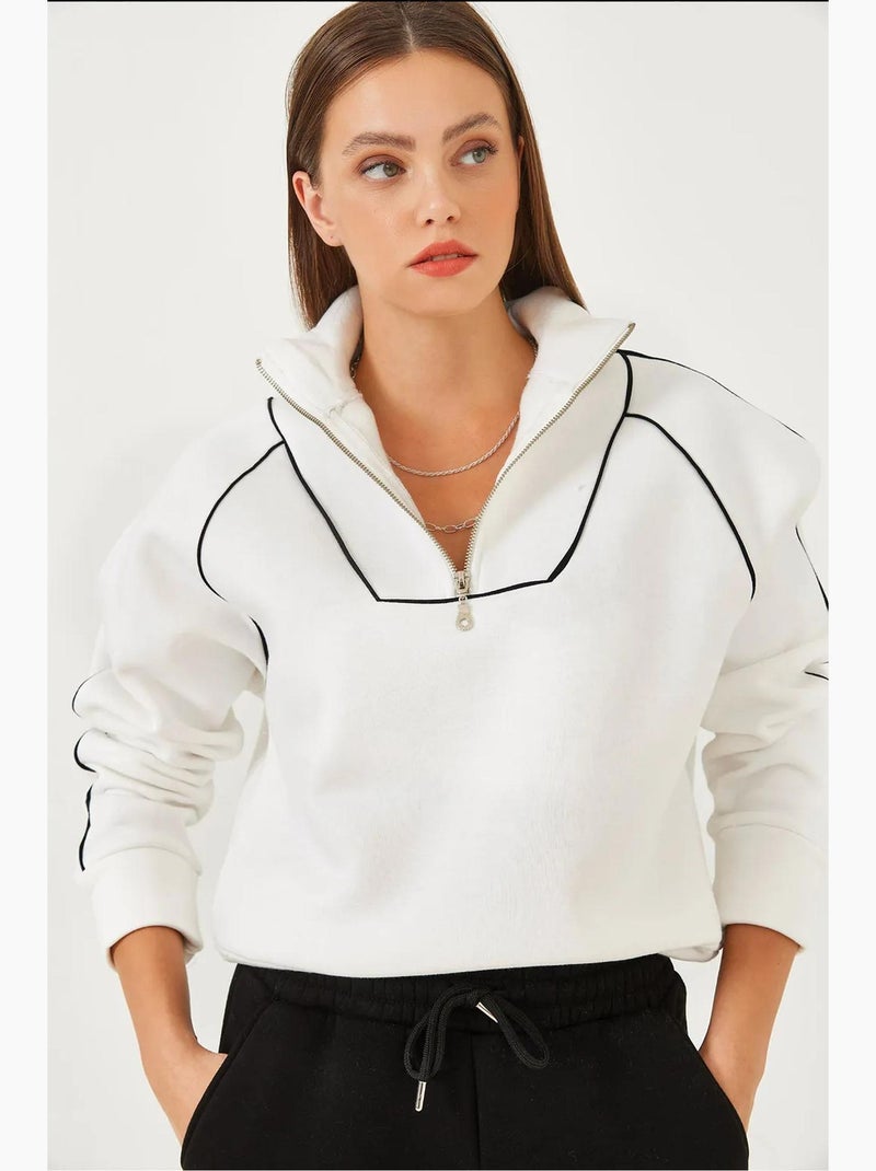 Sweat court oversize à demi-zip lucci Blanc - Kiabi