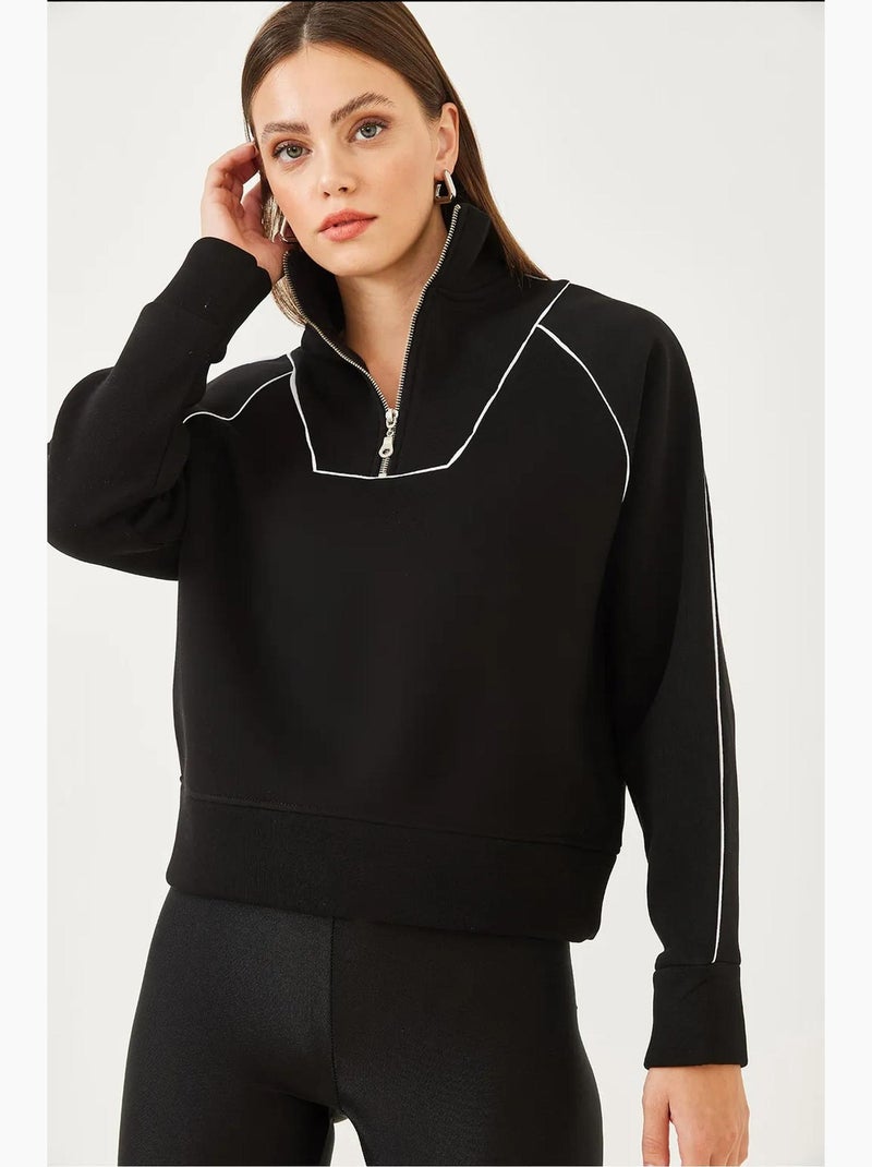 Sweat court oversize à demi-zip lucci Noir - Kiabi