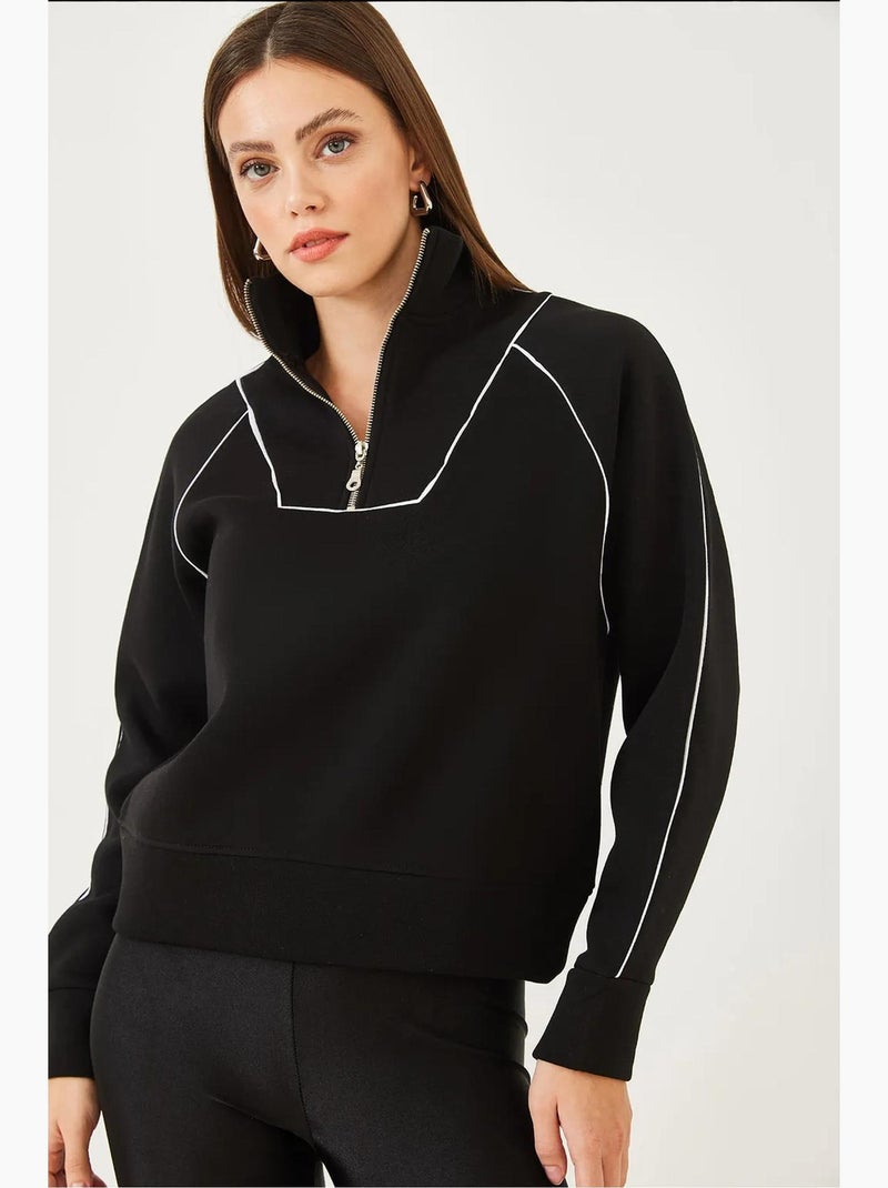 Sweat court oversize à demi-zip lucci Noir - Kiabi