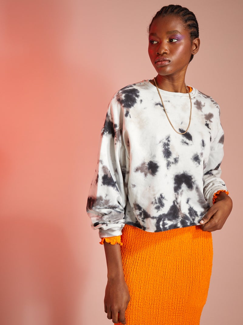 Sweat court tie and dye en molleton Noir - Kiabi