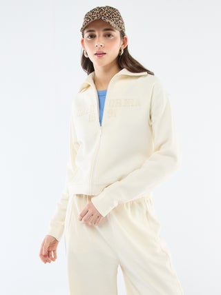 Sweat court zippé à message brodé