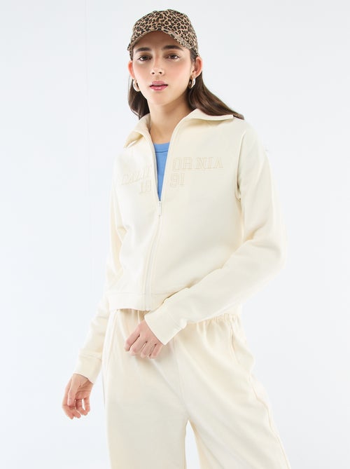 Sweat court zippé à message brodé - Kiabi