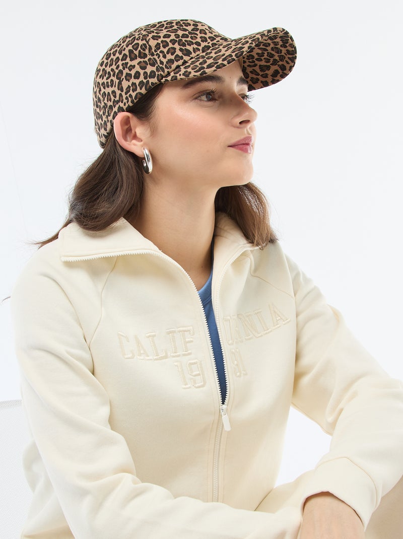 Sweat court zippé à message brodé Beige - Kiabi