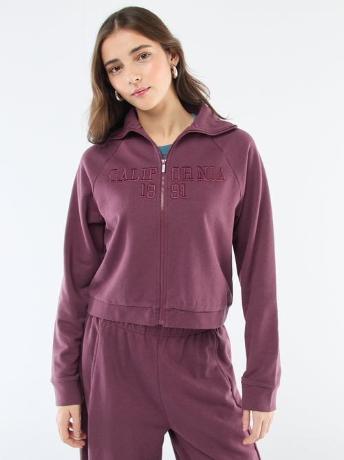 Sweat court zippé à message brodé - Kiabi