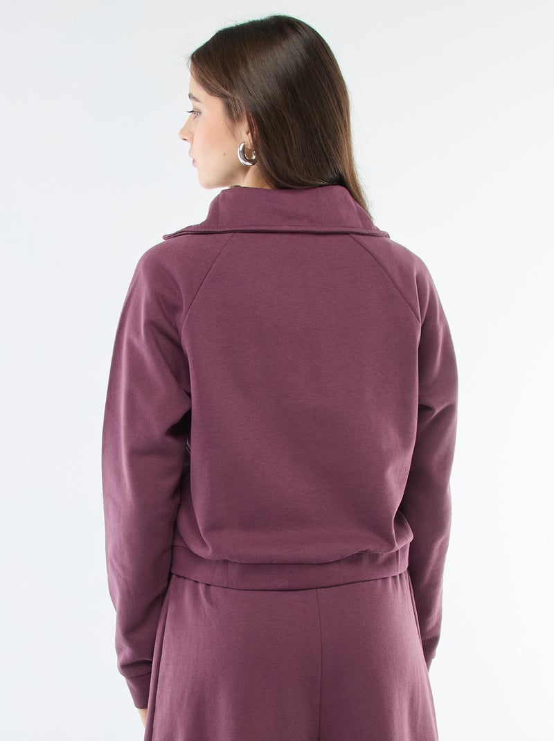 Sweat court zippé à message brodé Prune - Kiabi