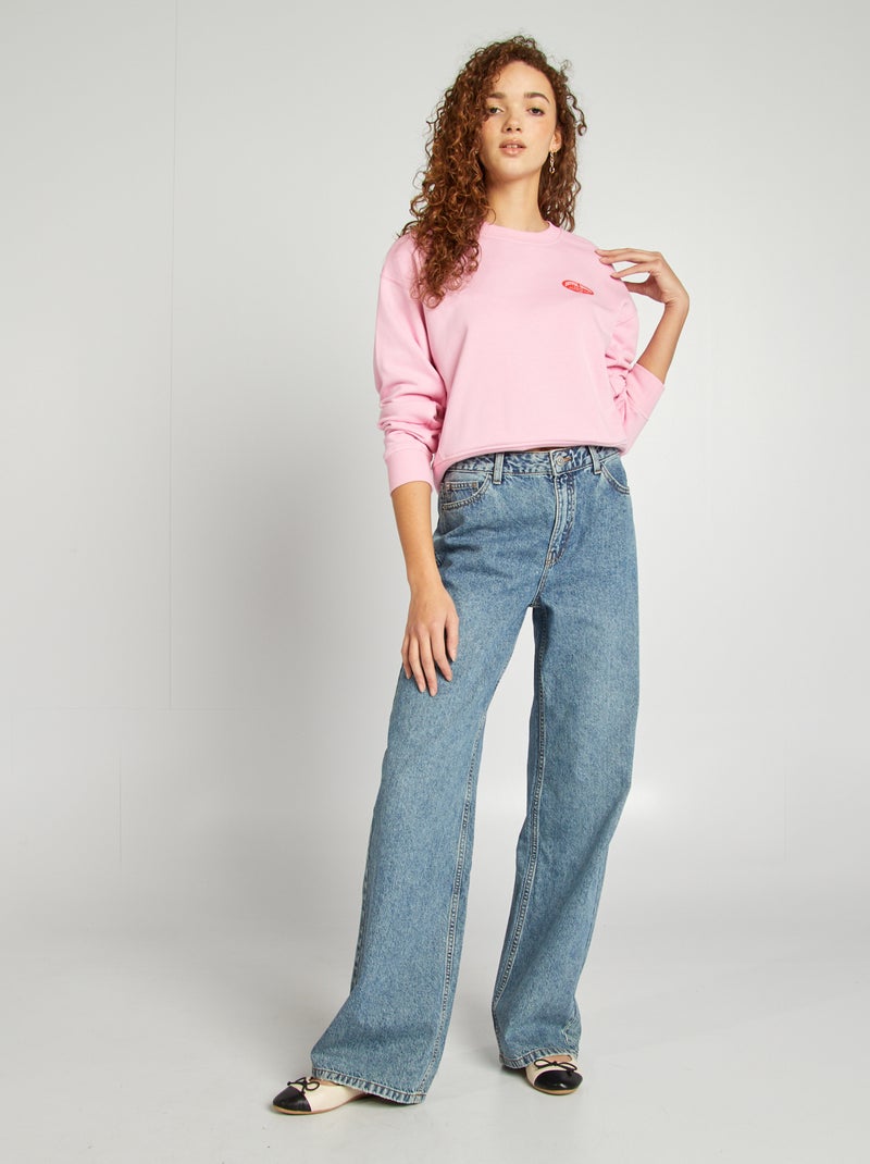 Sweat crop à col rond Rose - Kiabi