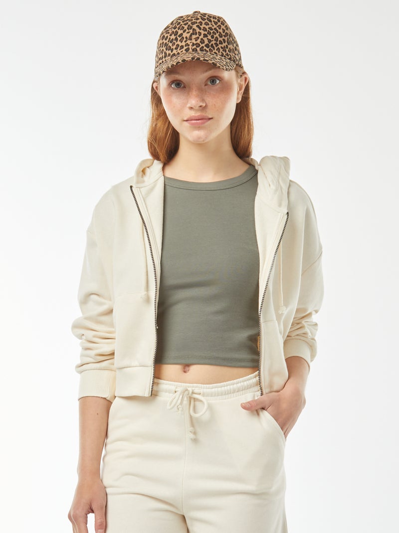 Sweat cropped à capuche Beige - Kiabi
