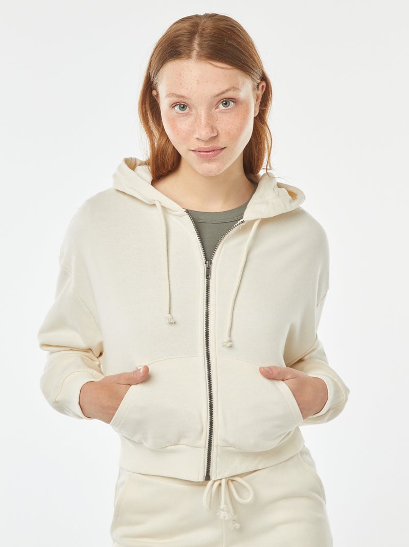 Sweat cropped à capuche Beige - Kiabi