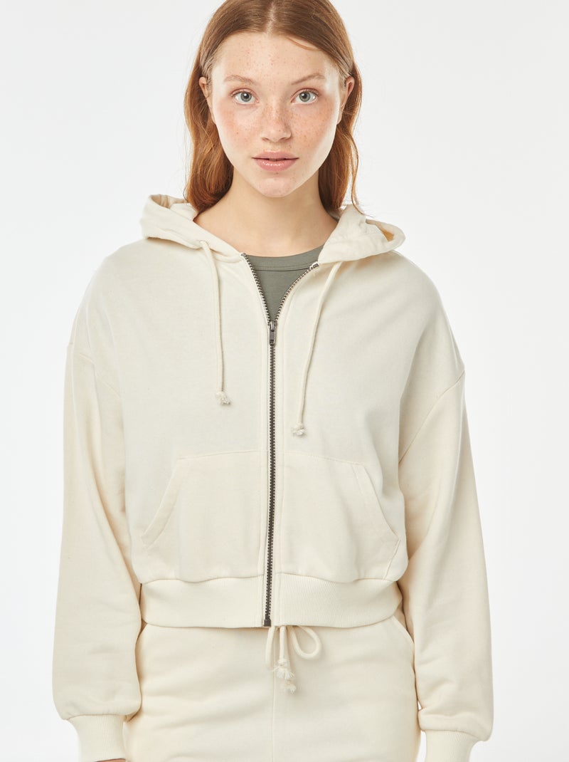 Sweat cropped à capuche Beige - Kiabi