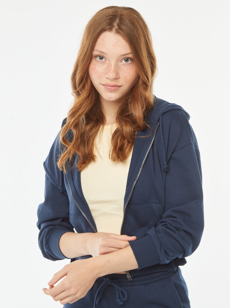 Sweat cropped à capuche Bleu - Kiabi
