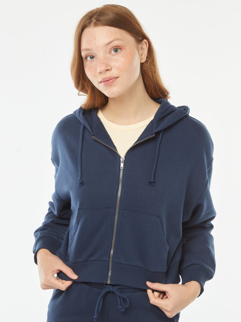 Sweat cropped à capuche Bleu - Kiabi