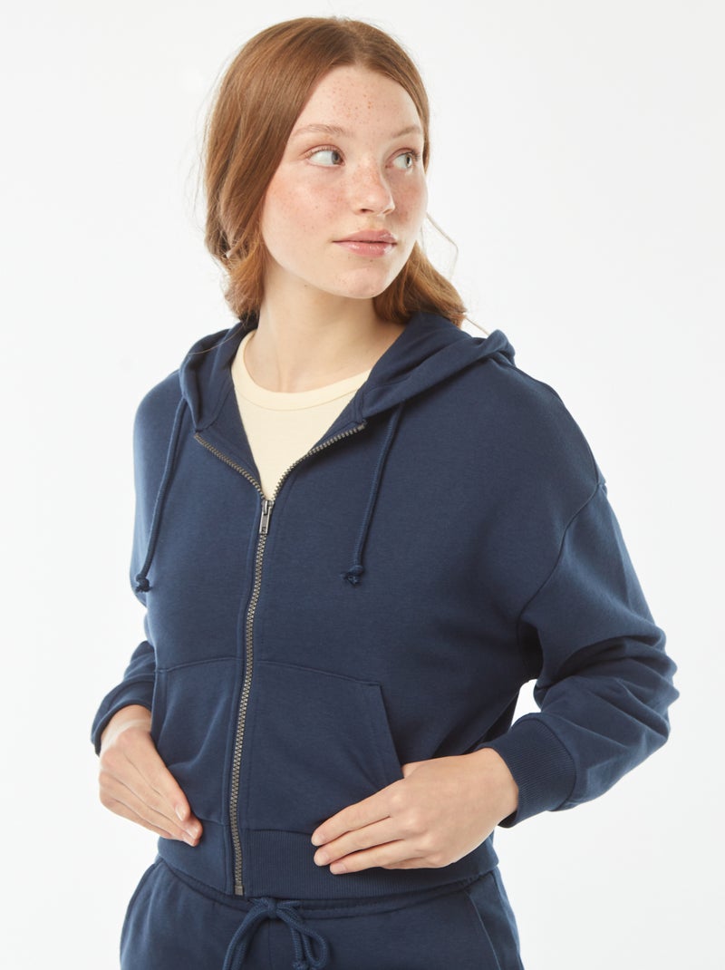 Sweat cropped à capuche Bleu - Kiabi