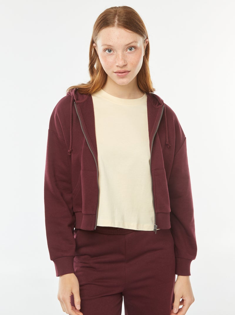 Sweat cropped à capuche Bordeaux - Kiabi